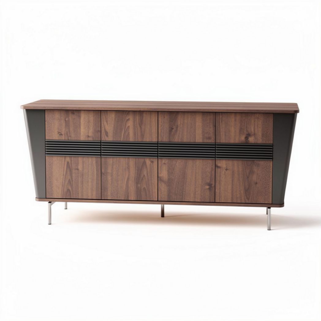 Credenza in legno di noce con finitura nera 150 x 45 x 80cm