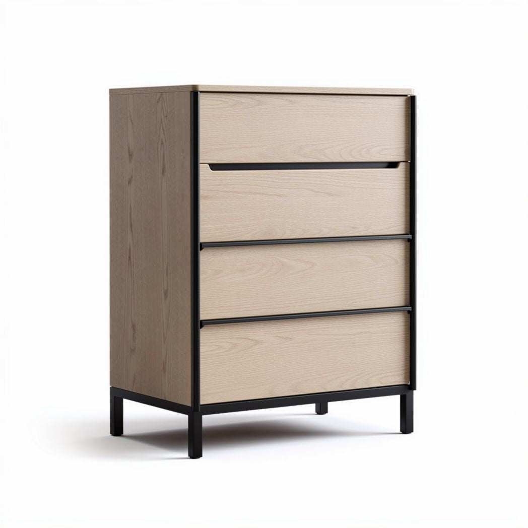 Comò in legno di rovere con tre cassetti dimensioni 80 x 40 x 100cm color legno chiaro e nero