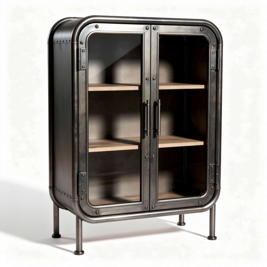 Mobiletto in metallo nero con ante in rete 80 x 40 x 100cm