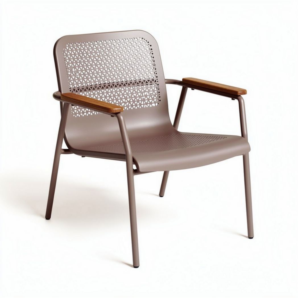 Poltrona in metallo con braccioli in legno color marrone dimensioni 80 x 70 x 75cm