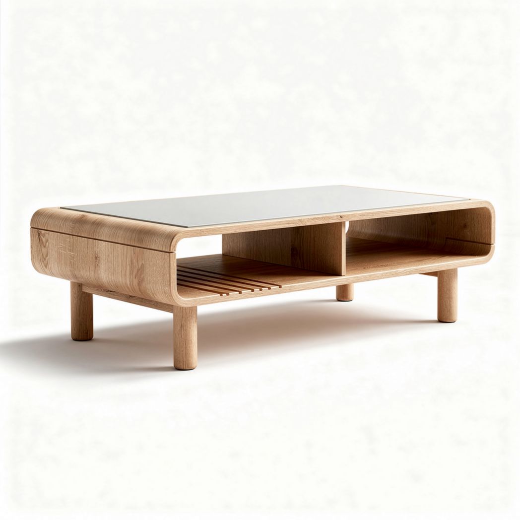 Tavolino da caffè in legno di rovere con ripiano in vetro 120 x 60 x 40cm