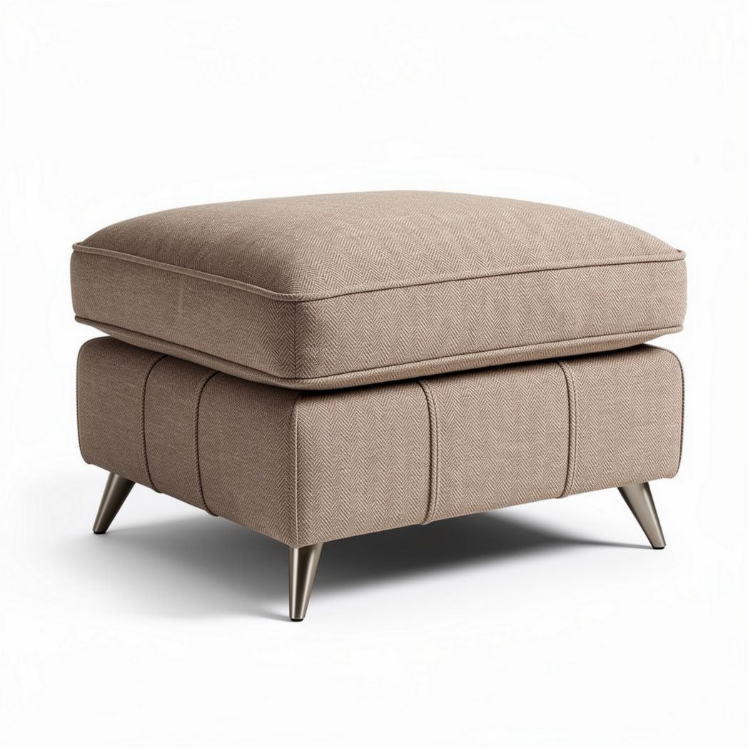 Pouff rivestito in tessuto beige con struttura in metallo 70 x 70 x 45cm