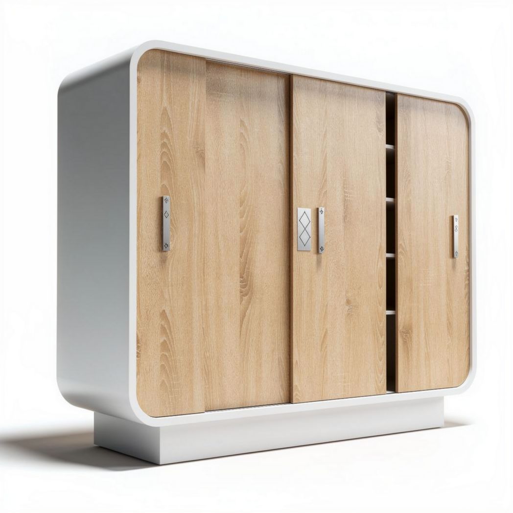 Mobiletto in legno con finitura bianca e ante scorrevoli dimensioni 120 x 45 x 90cm