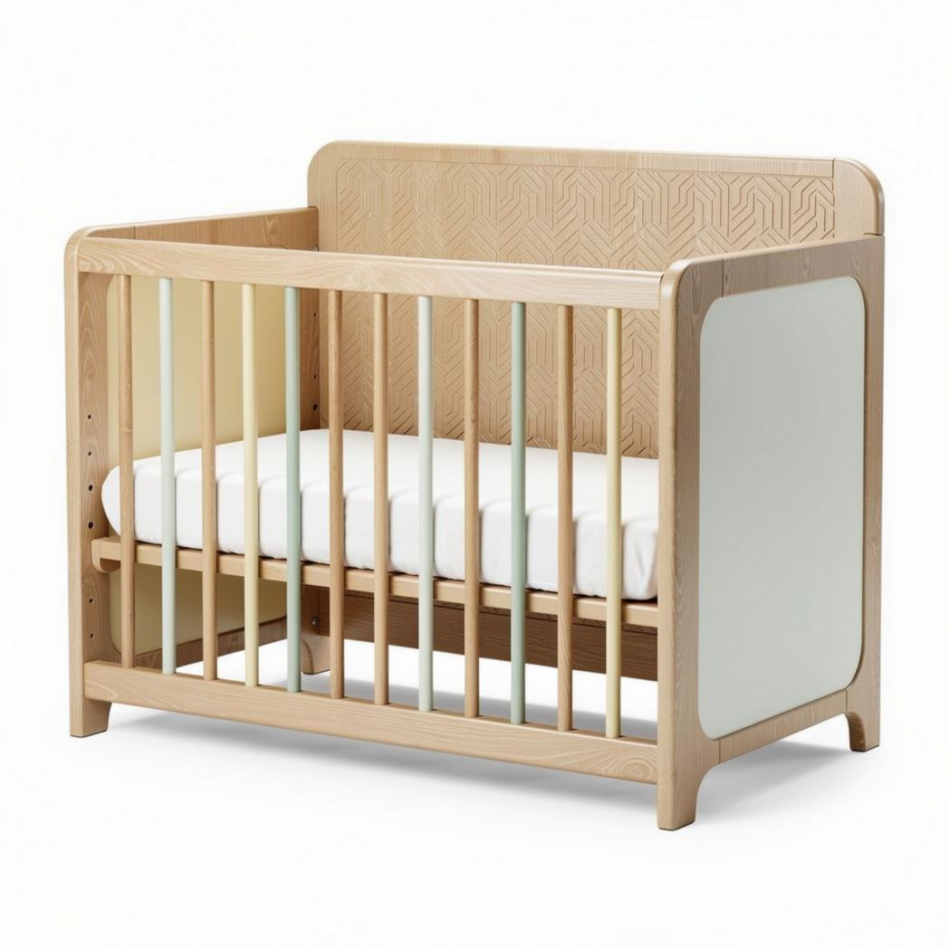 Culla in legno di betulla con materasso 130 x 70 x 90cm beige e bianco