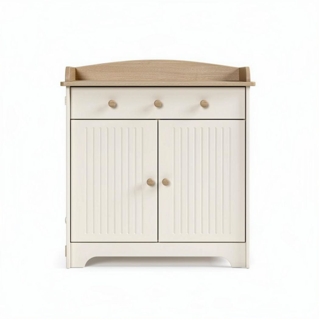 Mobiletto in legno bianco con due ante e tre cassetti 60 x 40 x 80cm