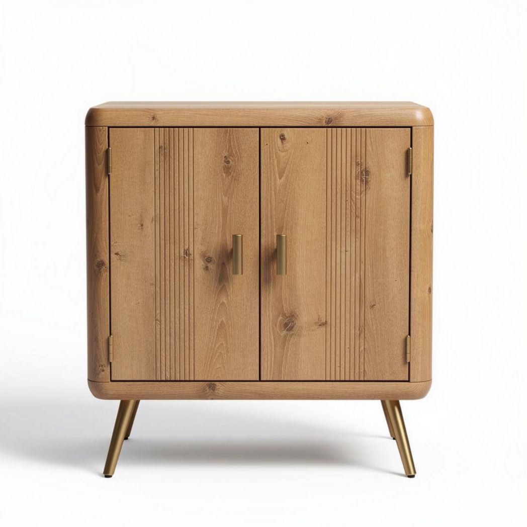 Mobiletto in legno con finitura naturale e maniglie in metallo 80 x 40 x 90cm