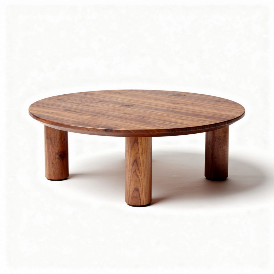 Tavolino rotondo in legno di noce con dimensioni di 100 x 100 x 30cm