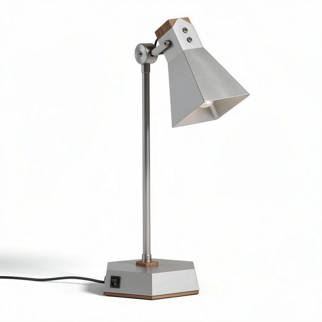Lampada da scrivania in metallo e legno colori grigio e naturale dimensioni 25 x 15 x 40cm